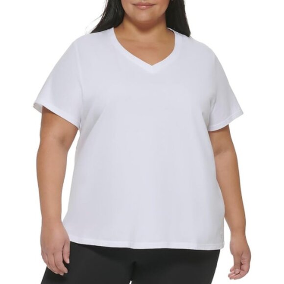 Calvin Klein Women's V-Neck Short Sleeve Performance Top White Plus Size 1X NWT - Picture 1 of 6
